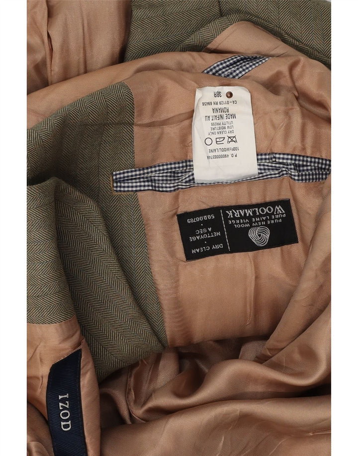 Izod Męska marynarka zapinana na 3 guziki UK 38 Średnio zielona wełna w jodełkę
