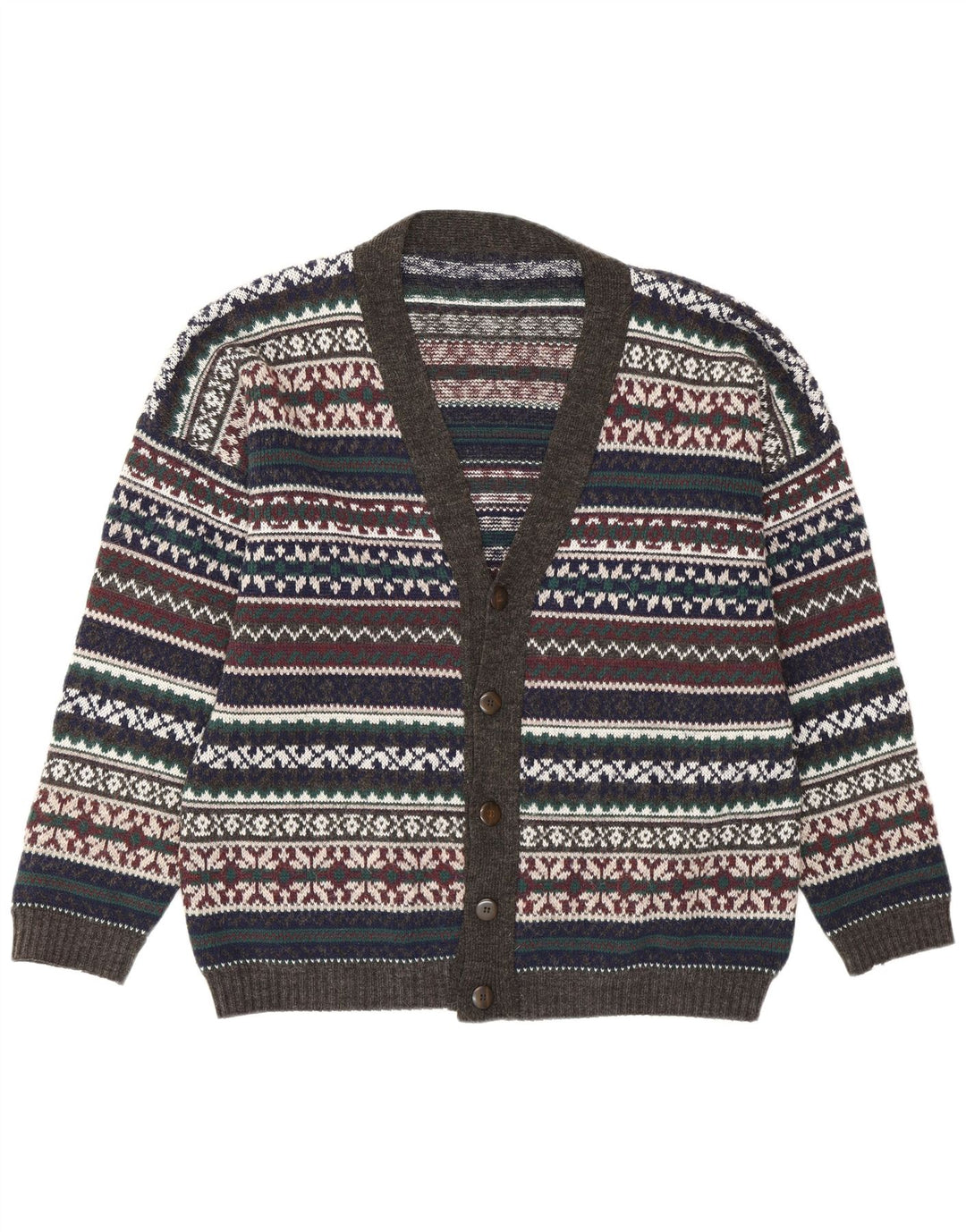 Vintage męski sweter rozpinany, duży, wielobarwny, Fair Isle Retro