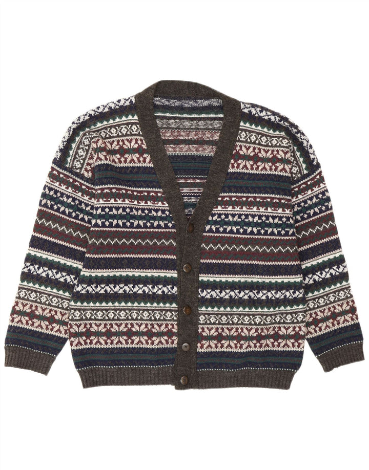 Vintage męski sweter rozpinany, duży, wielobarwny, Fair Isle Retro