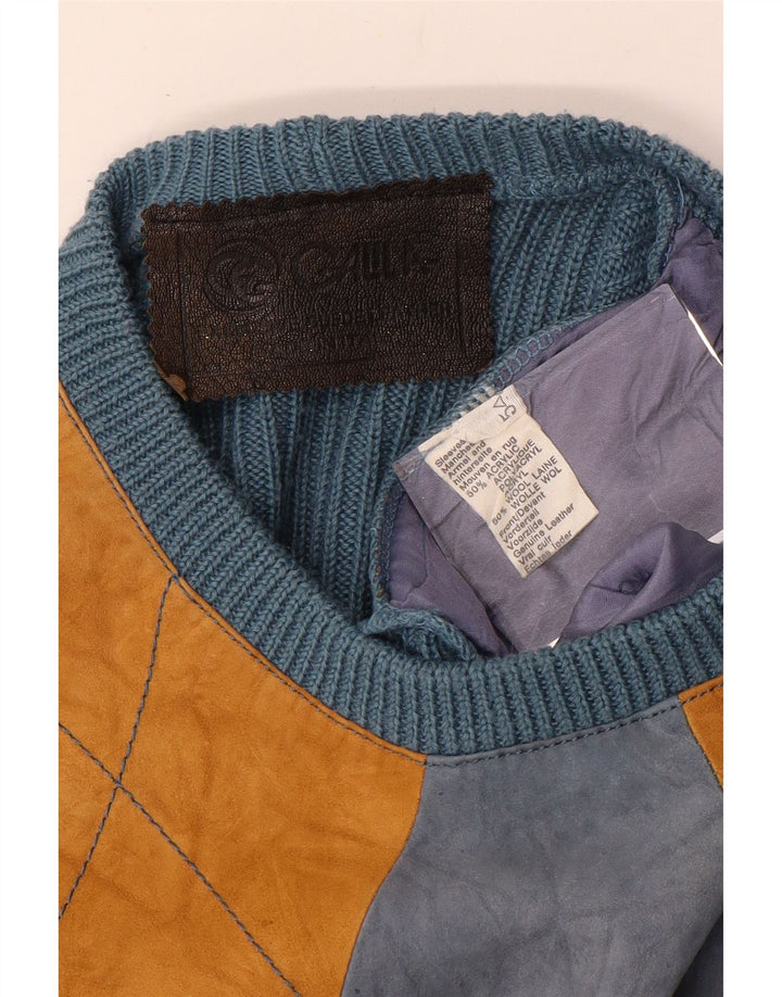 Vintage męski sweter z okrągłym dekoltem, średni niebieski Argyle/diamentowy akryl