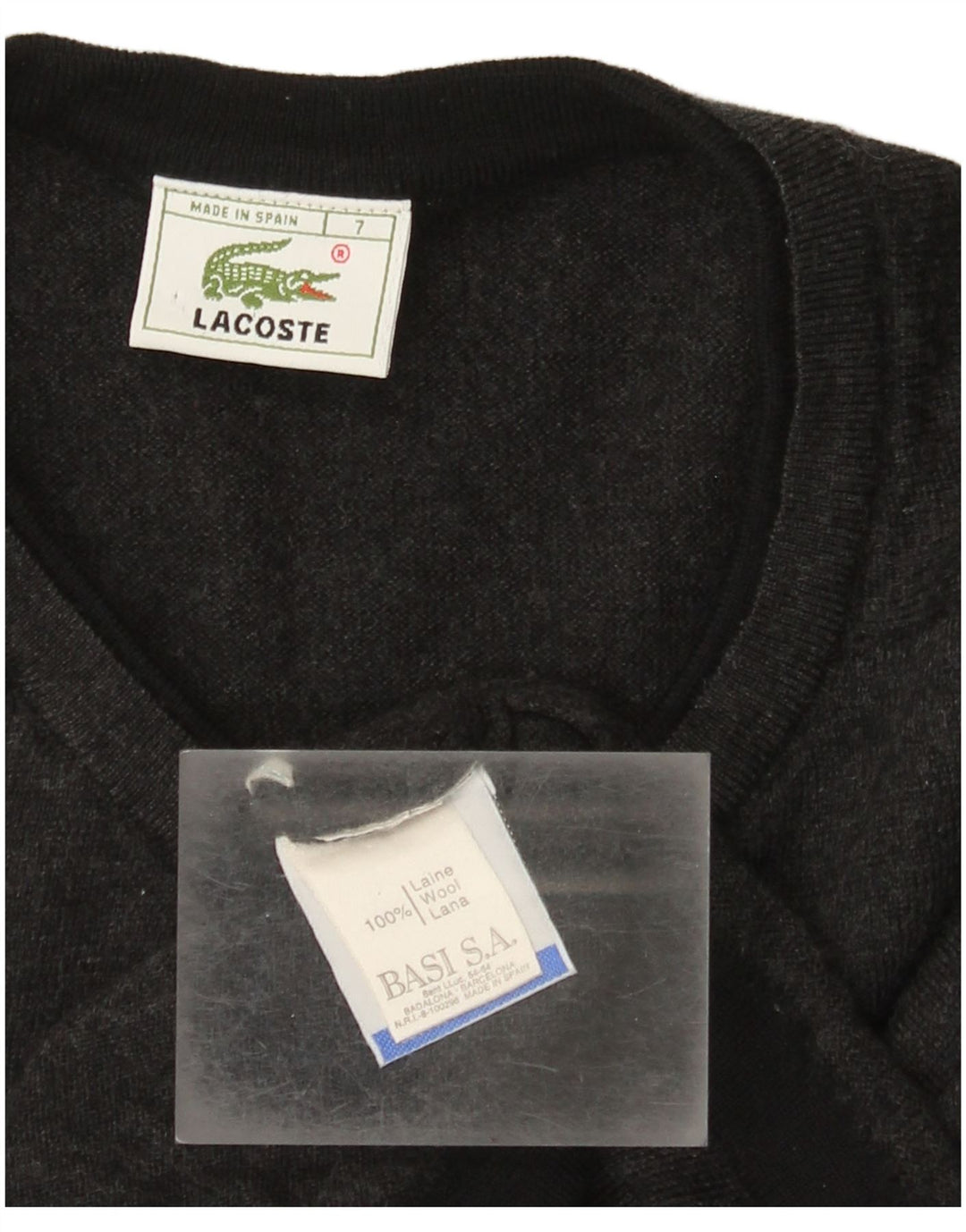 Męski sweter Lacoste z dekoltem w kształcie litery V, rozmiar 7 2XL, szara wełna