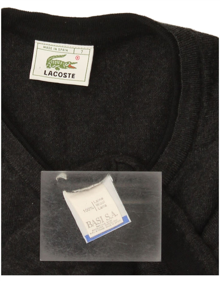 Męski sweter Lacoste z dekoltem w kształcie litery V, rozmiar 7 2XL, szara wełna