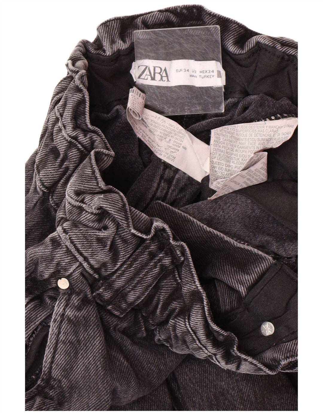 Damskie jeansy z wysokim stanem Zara EU 34 2XS W24 L25 Szare, bawełniane, nowoczesne