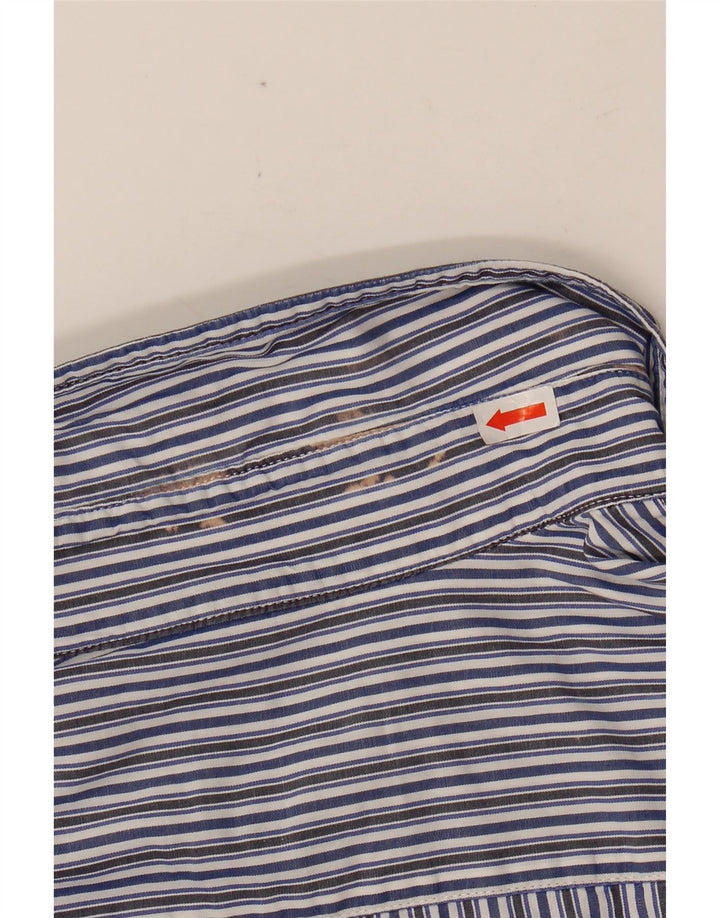 MARLBORO CLASSICS Mens Rugged & Refined Shirt Medium Blue Striped Cotton