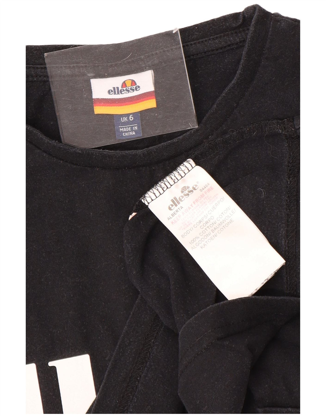 Damska koszulka oversize z grafiką ELLESSE, rozmiar UK 6 XS, czarna bawełna