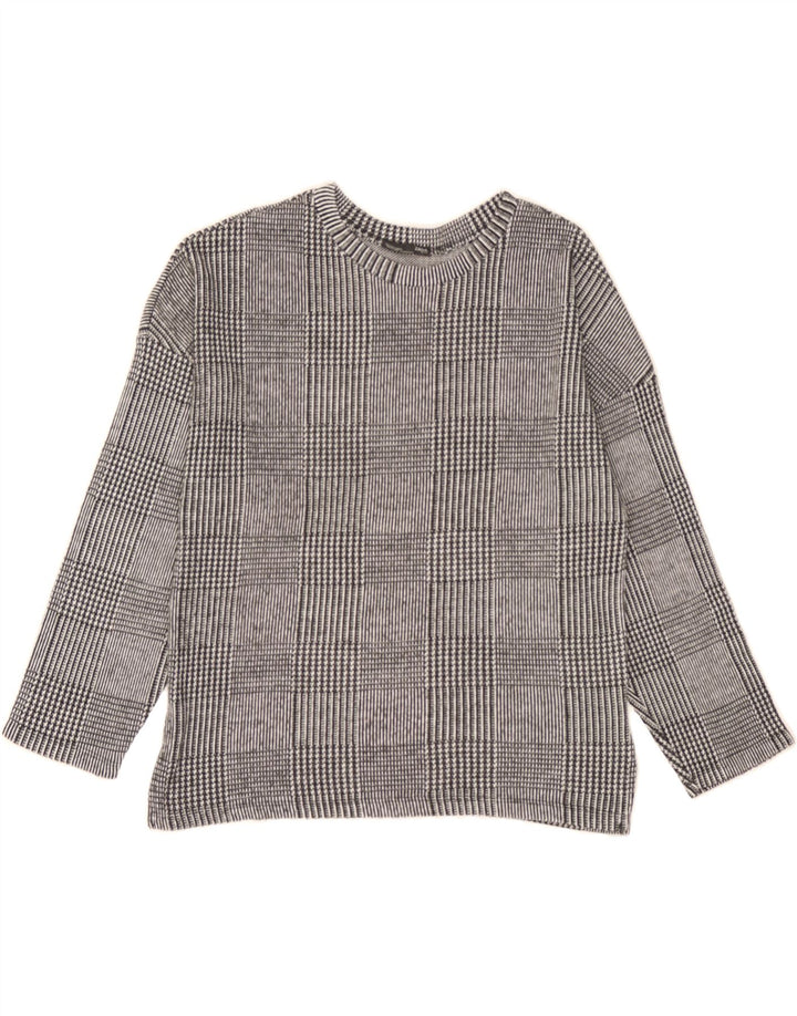ZARA Womens 3/4 Sleeve Crew Neck Jumper Sweater UK 14 Medium Grey Check Vintage Zara and Second-Hand Zara from Messina Hembry 
