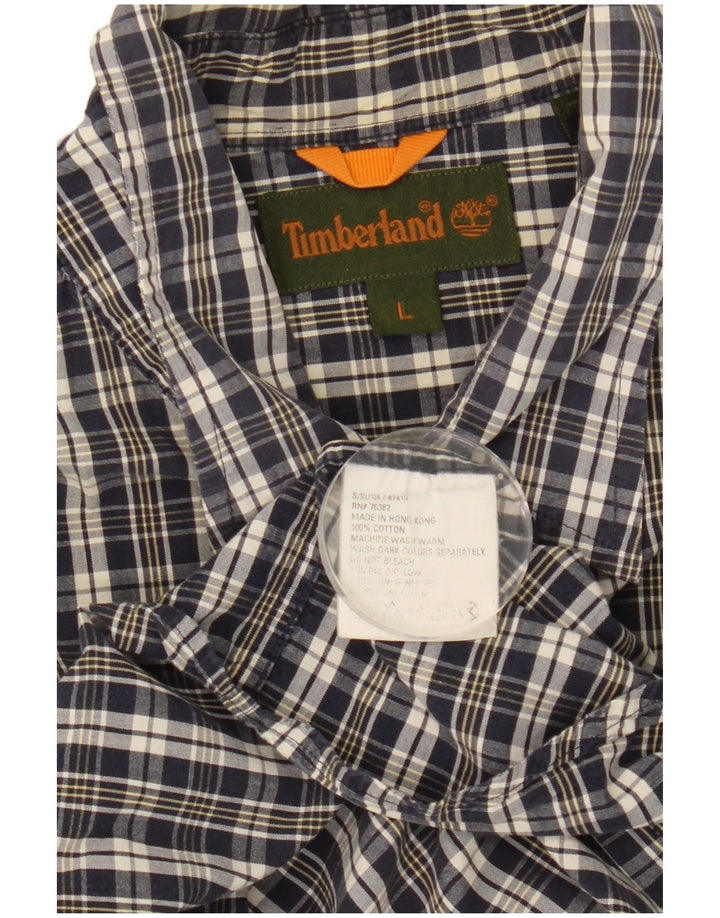 Męska koszula z krótkim rękawem Timberland, duża, granatowa, bawełniana w kratę
