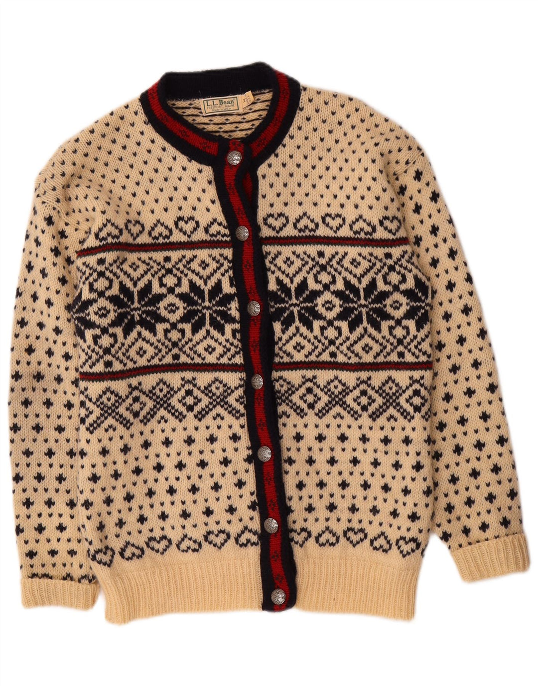 Sweter damski L.L.Bean UK 14 Średni złamanej bieli Fair Isle Wool