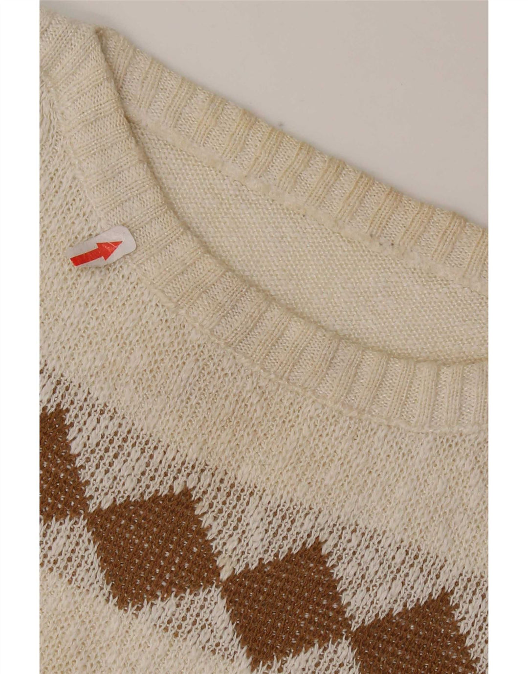 Sweter damski w stylu vintage z dekoltem w łódkę UK 14 Średni biały geometryczny