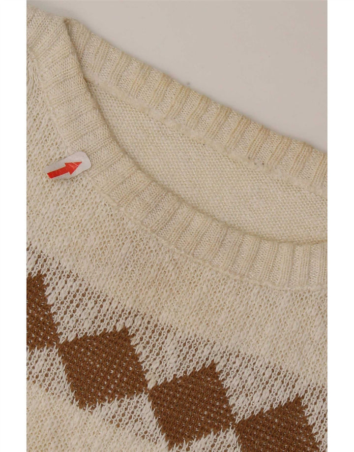 Sweter damski w stylu vintage z dekoltem w łódkę UK 14 Średni biały geometryczny