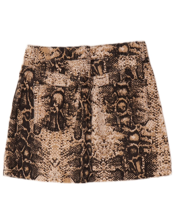 Topshop damska mini spódniczka dżinsowa UK 8 mała W28 beżowa bawełna z nadrukiem zwierzęcym