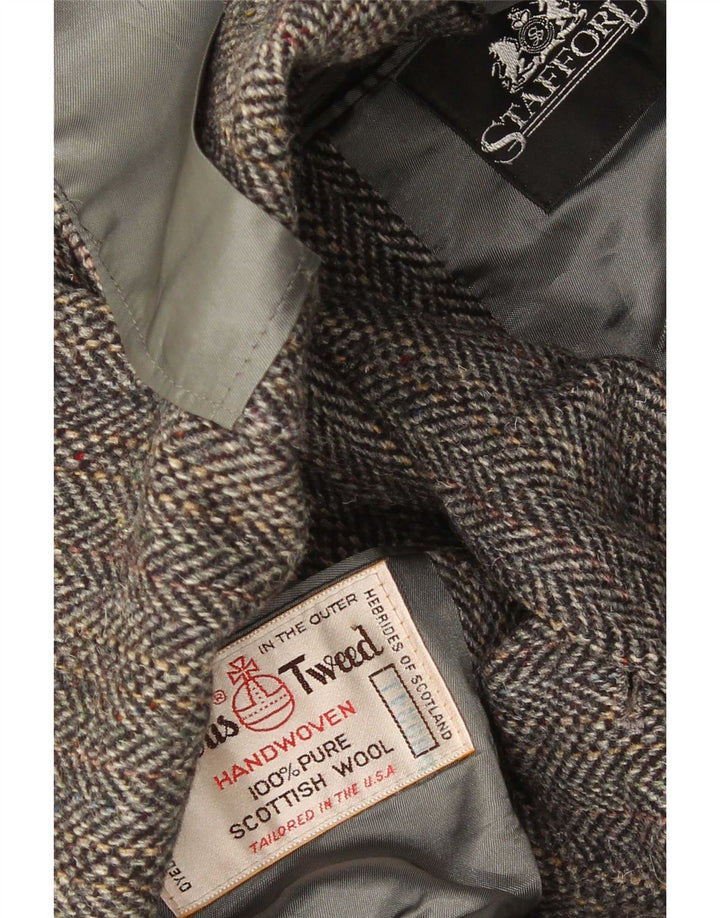 Męska marynarka zapinana na 2 guziki Harris Tweed UK 40 Duża szara wełna w jodełkę