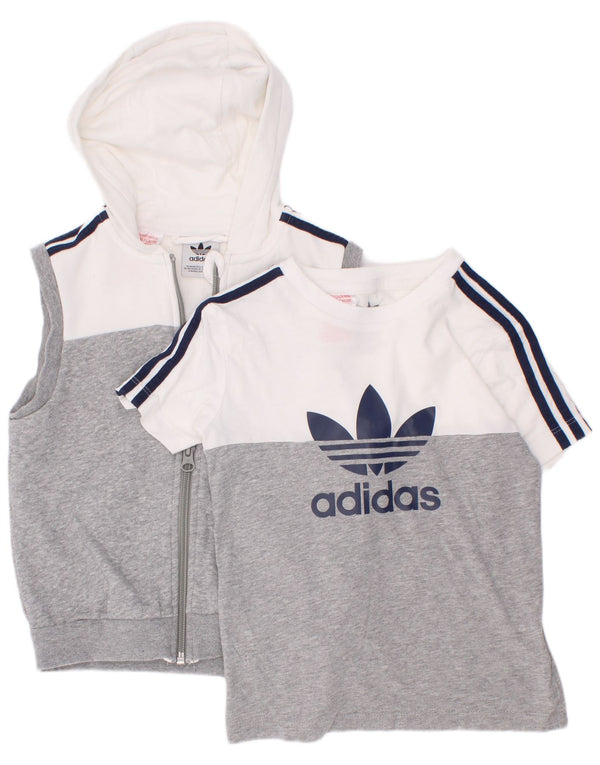 Chłopięcy zestaw 2-częściowy z kapturem Adidas Graphic 3-4 lata Szara bawełna z blokami kolorów