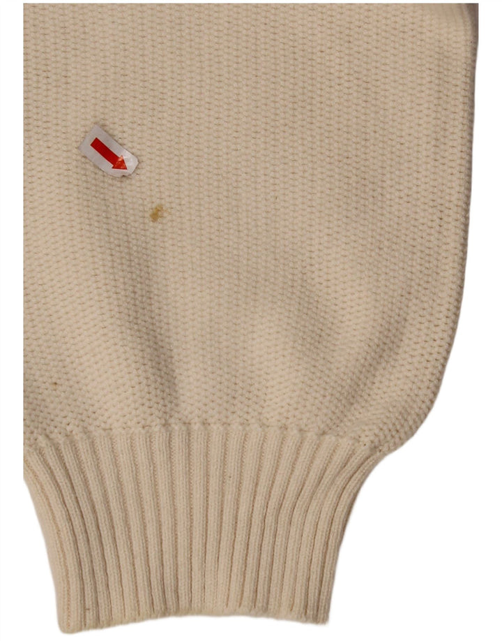 Męski sweter VINTAGE z dekoltem w szpic, duży, beżowy, bawełniany