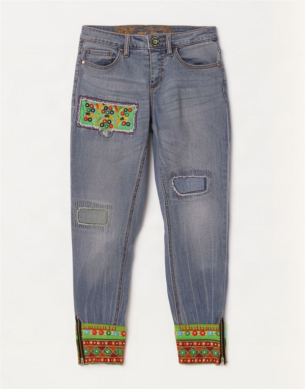 Damskie spodnie joggery Desigual Tapered Jeans W24 L27 Niebieski Patchwork
