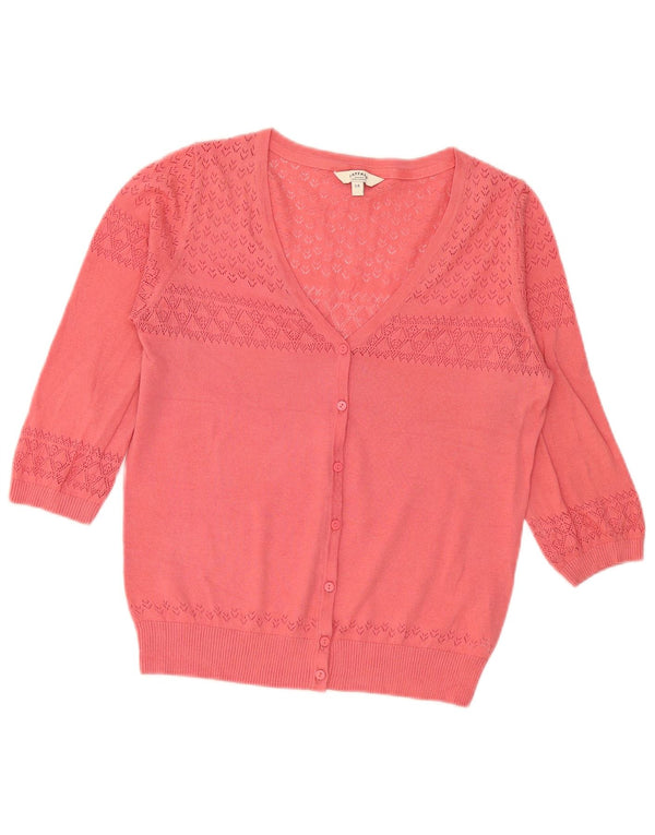 Damski sweter rozpinany Fat Face z rękawem 3/4, UK 14, średni różowy, bawełniany