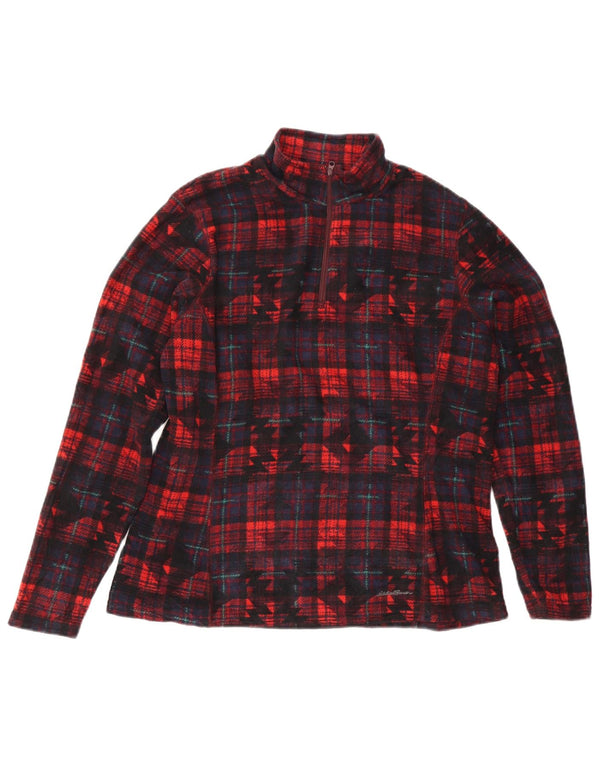 Damski sweter polarowy Eddie Bauer z zamkiem błyskawicznym UK 16, duży, czerwony, geometryczny