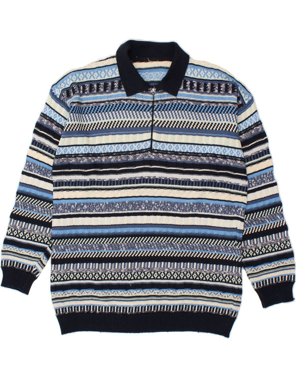 Męski sweter polo VINTAGE w duże niebieskie paski