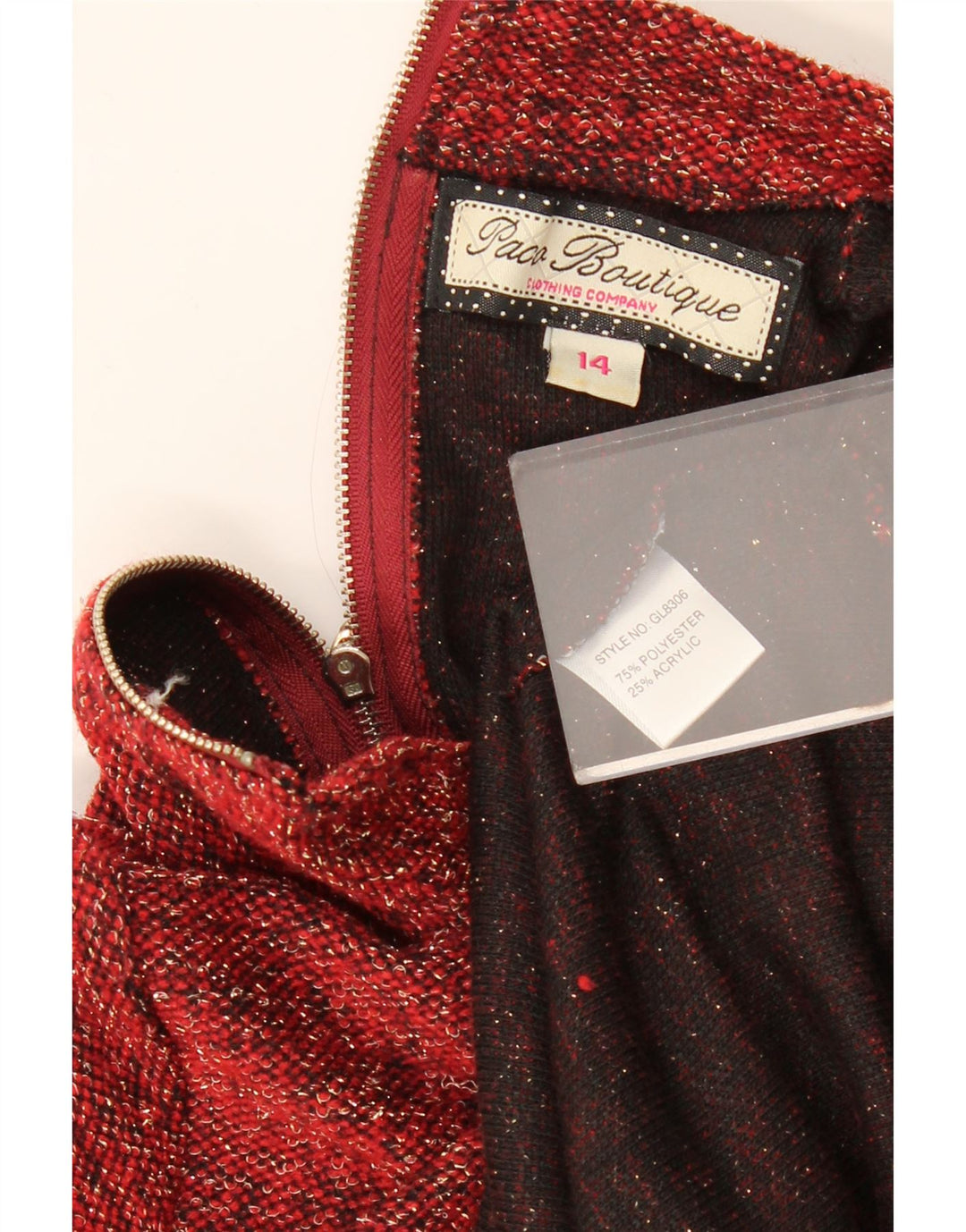 Damska sukienka sweterkowa z długim rękawem PACO BOUTIQUE UK 14, duża, czerwona, nakrapiana