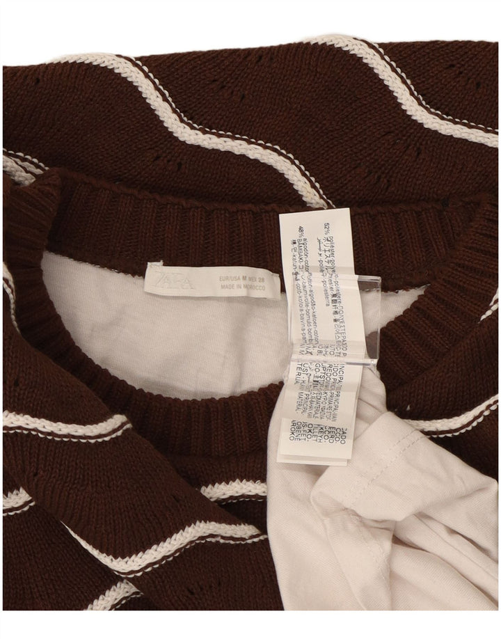 Damski sweter ZARA z okrągłym dekoltem UK 14 w średnie brązowe paski