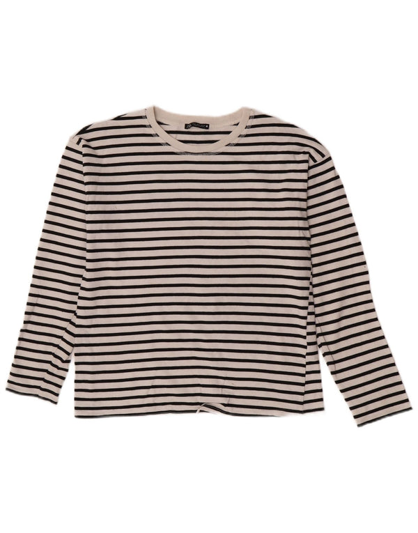 Zara Womens Top Long Sleeve UK 10 Small White Striped Cotton