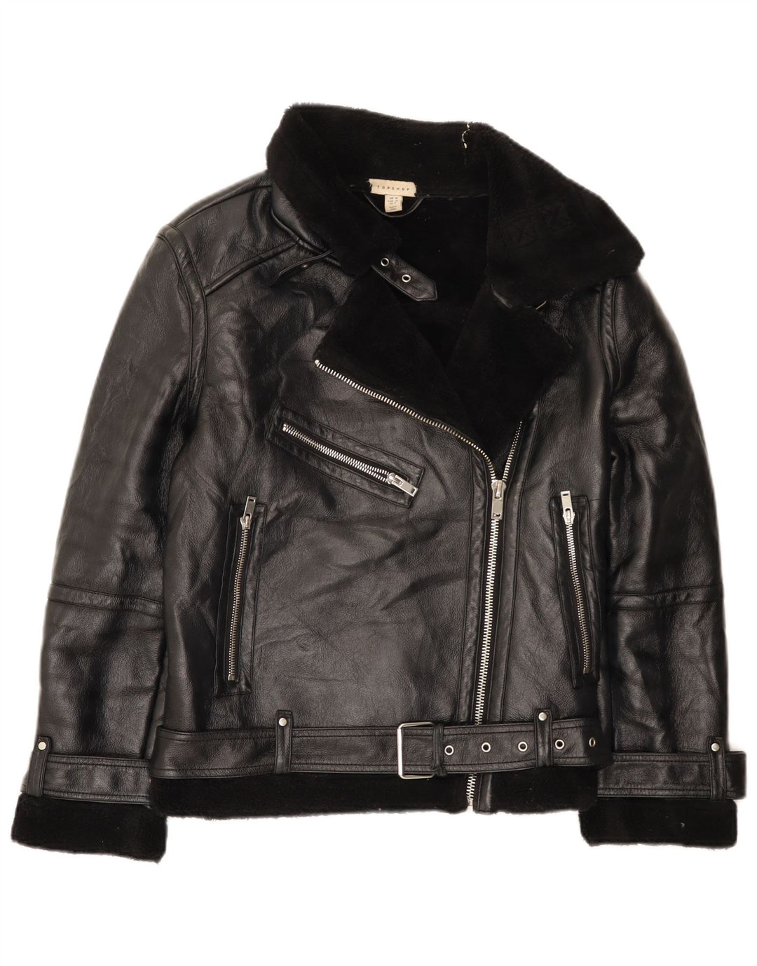 Damska kurtka motocyklowa Oversize Sherpa Topshop UK 10, mała, czarna, z poliuretanu