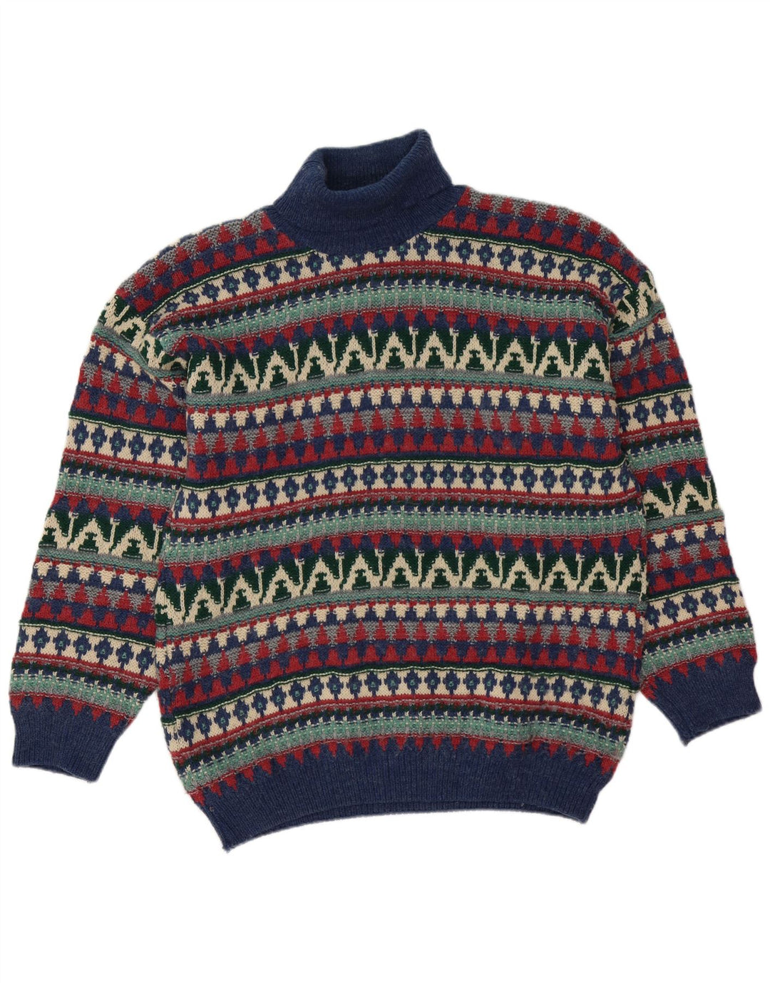 Vintage męski sweter z golfem, duży, wielobarwny, wełniany Fair Isle
