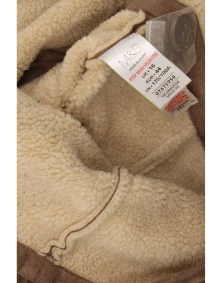 Marks & Spencer Damska kurtka Sherpa UK 16, duża, brązowa, poliester