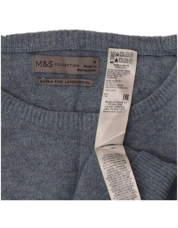 Marks & Spencer Męski sweter z dekoltem w łódkę Średni niebieski wełniany klasyczny