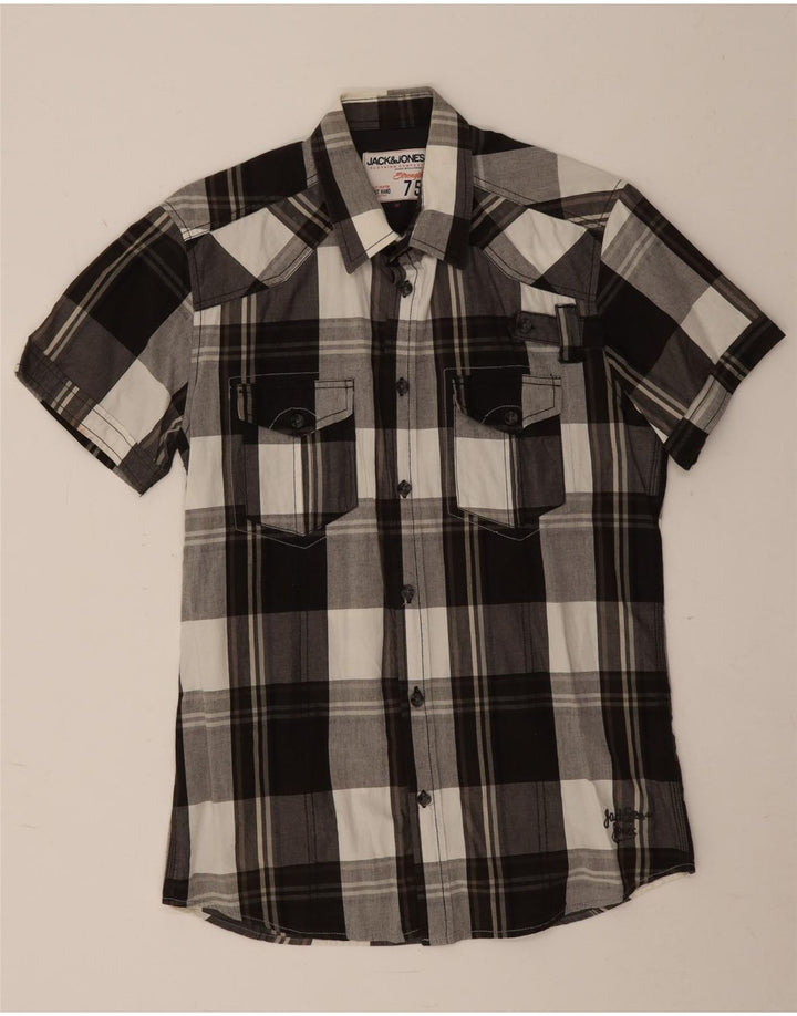 Koszula męska z krótkim rękawem Jack & Jones, bawełniana w średnią czarną kratkę