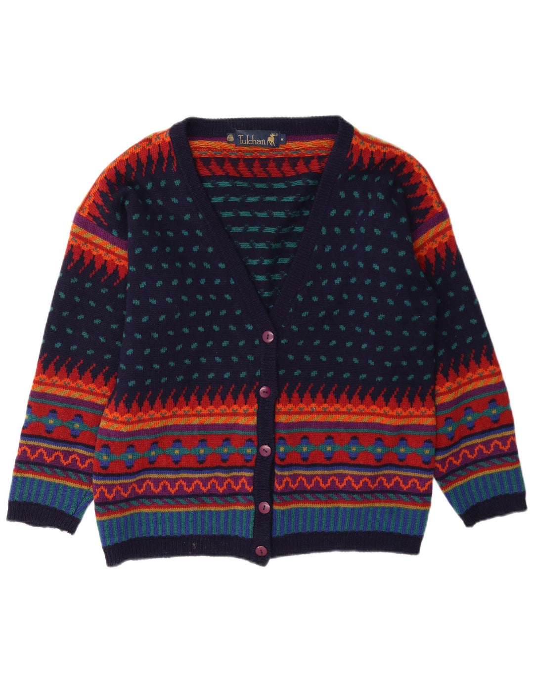 Damski sweter rozpinany Tulchan UK 14 Średni wielobarwny geometryczny wełniany