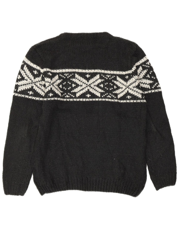 Sweter damski VINTAGE z okrągłym dekoltem UK 16, duży, czarny, wełniany Fair Isle