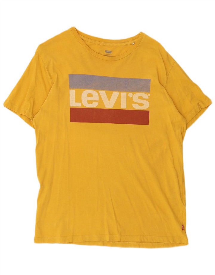 Męska koszulka z grafiką Levi's Top, średnia żółta bawełna z blokami kolorów