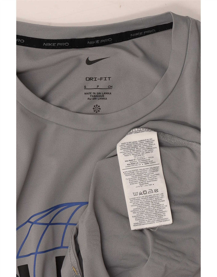Męski T-shirt z grafiką Nike Dri Fit, mały, szary, poliestrowy