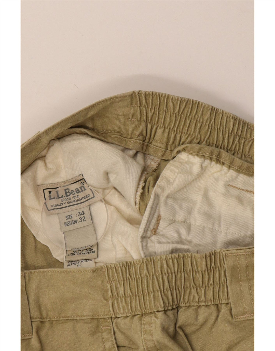 Męskie zwężane spodnie cargo L.L.Bean W34 L32, bawełna khaki