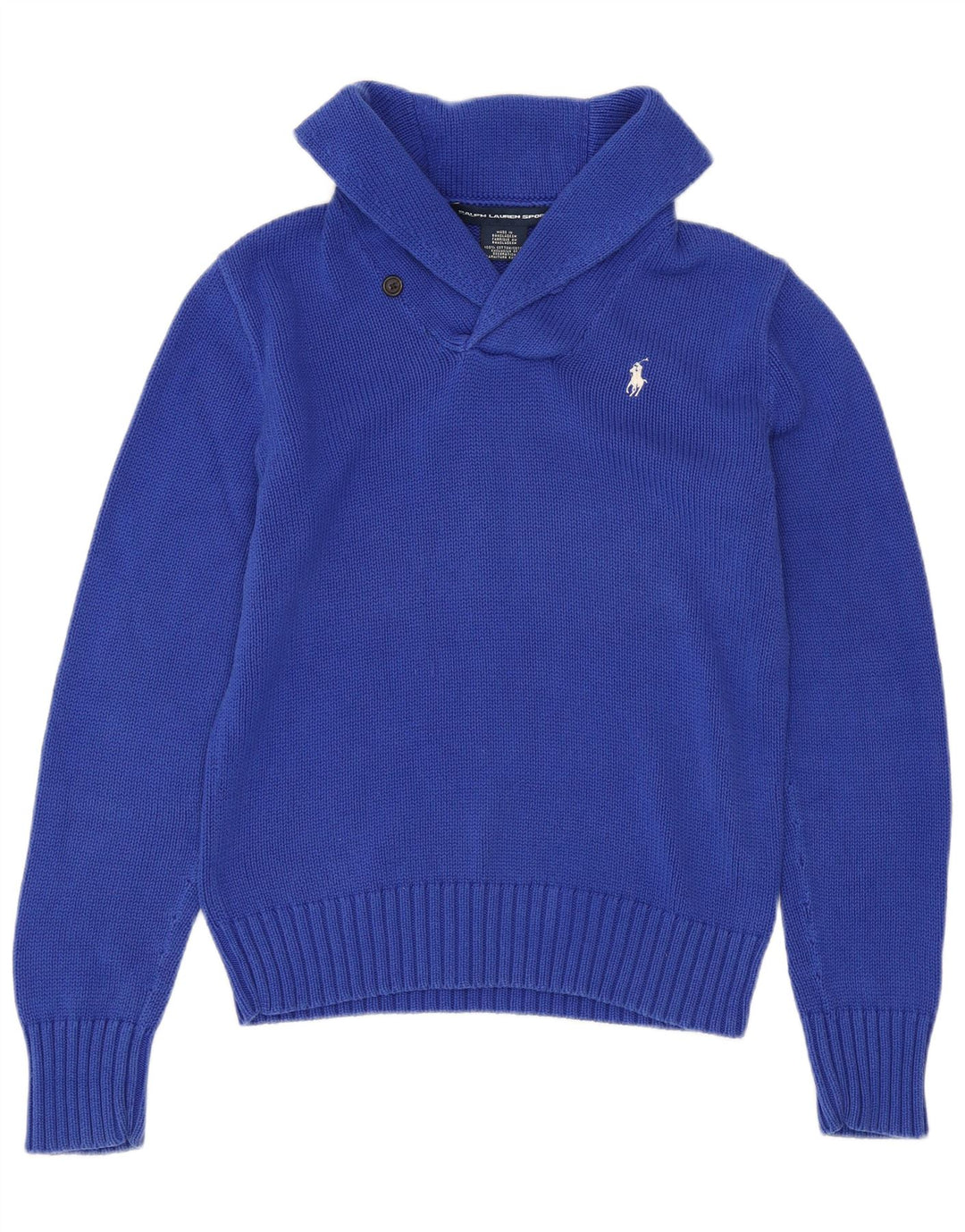 RALPH LAUREN Damski sweter z szalowym dekoltem UK 14, duży, granatowy, bawełniany