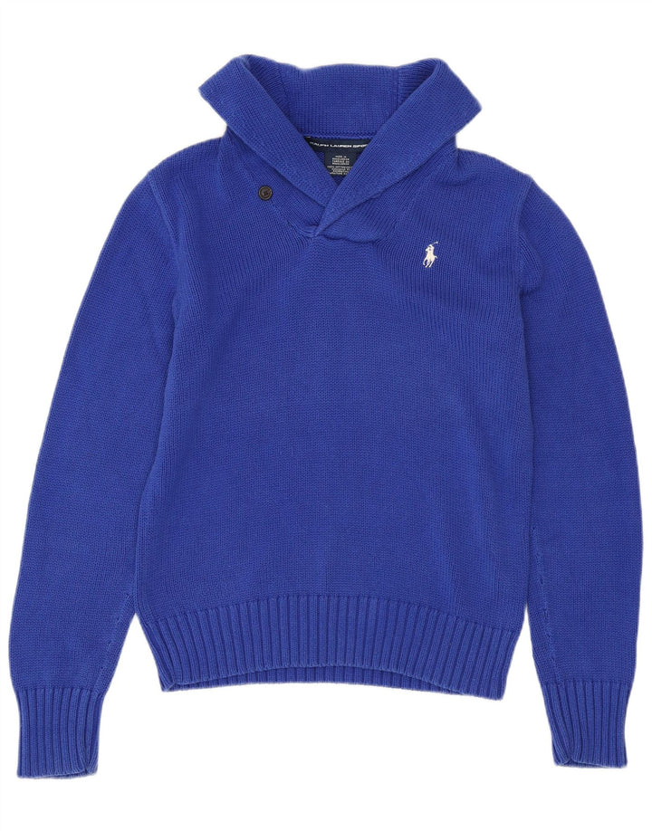 RALPH LAUREN Damski sweter z szalowym dekoltem UK 14, duży, granatowy, bawełniany