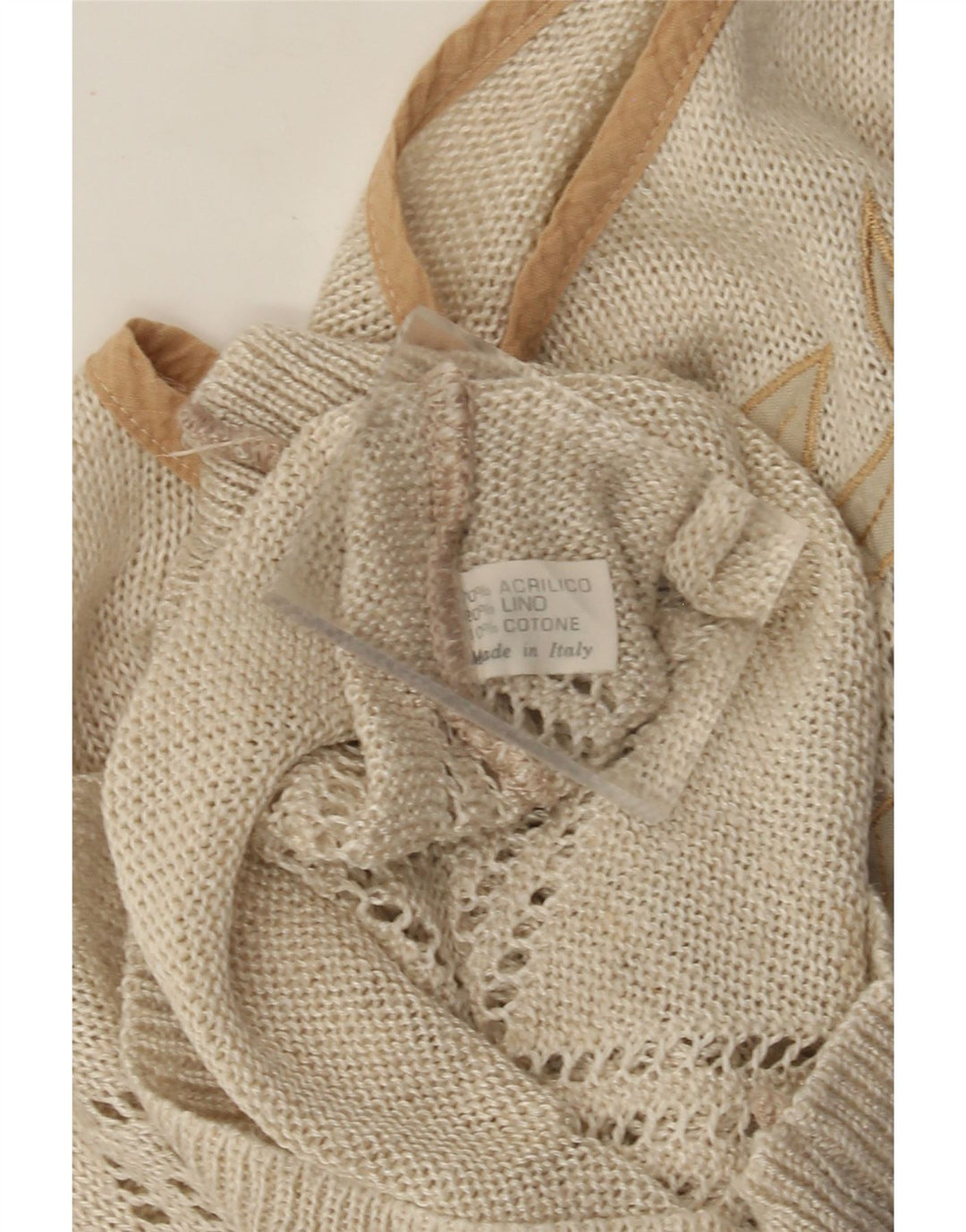 Vintage damski podkoszulek z kamizelką UK 12 średni beżowy kwiatowy akryl