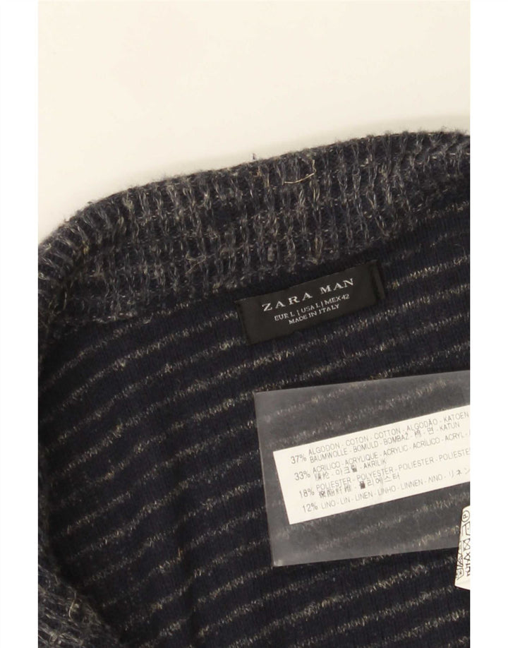Zara Męski sweter rozpinany, duży, granatowy, bawełniany w cętki