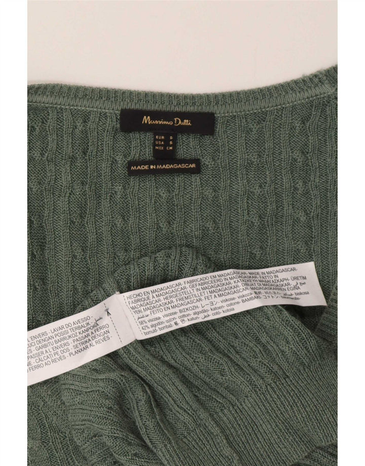 Sweter damski Massimo Dutti z dekoltem w kształcie litery V, UK 10 Small, zielony z wiskozy
