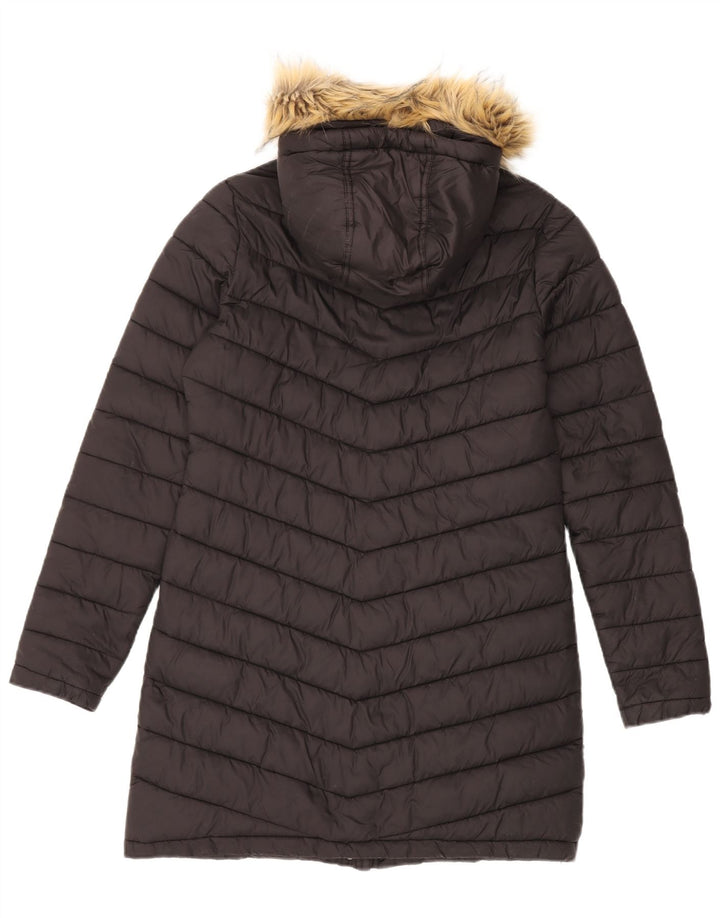 Damski ocieplany płaszcz z kapturem Superdry UK 12, średni czarny nylon