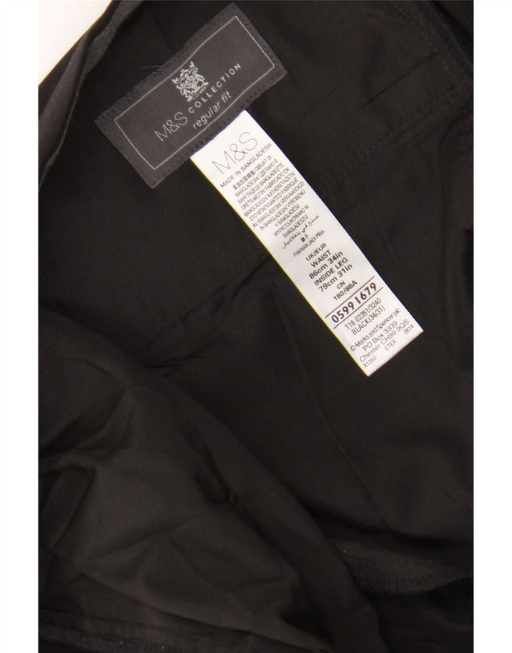 Męskie spodnie garniturowe Marks & Spencer o regularnym kroju W34 L27, czarny poliester