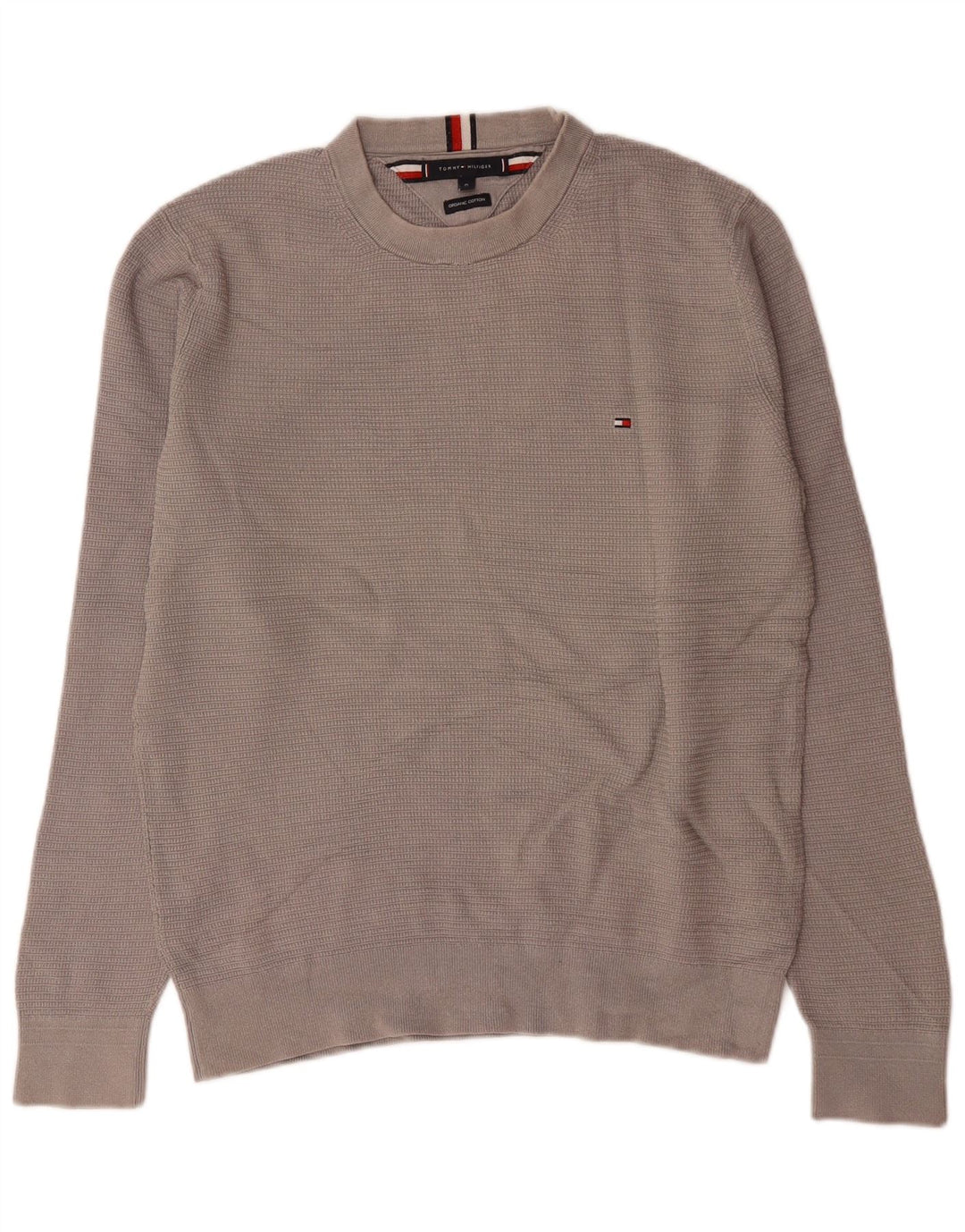 Męski sweter z okrągłym dekoltem Tommy Hilfiger, średnioszary, bawełniany