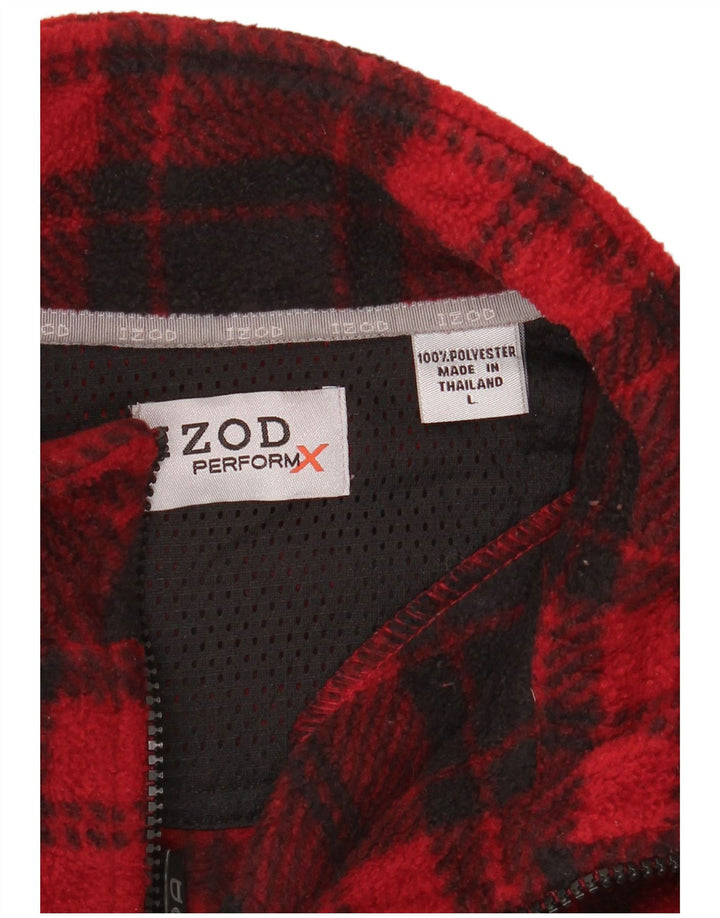 Izod Męski sweter polarowy z zamkiem błyskawicznym, dużą, poliestrową czerwoną kratą