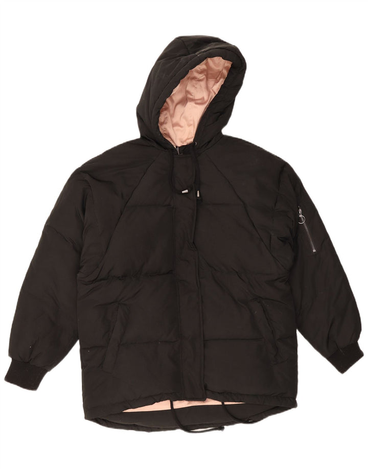 Damska kurtka z kapturem, oversize, wyściełana Topshop UK 8, mała, czarna, poliester
