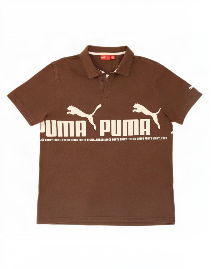 Męska koszulka polo Puma z grafiką, mała, brązowa, bawełniana