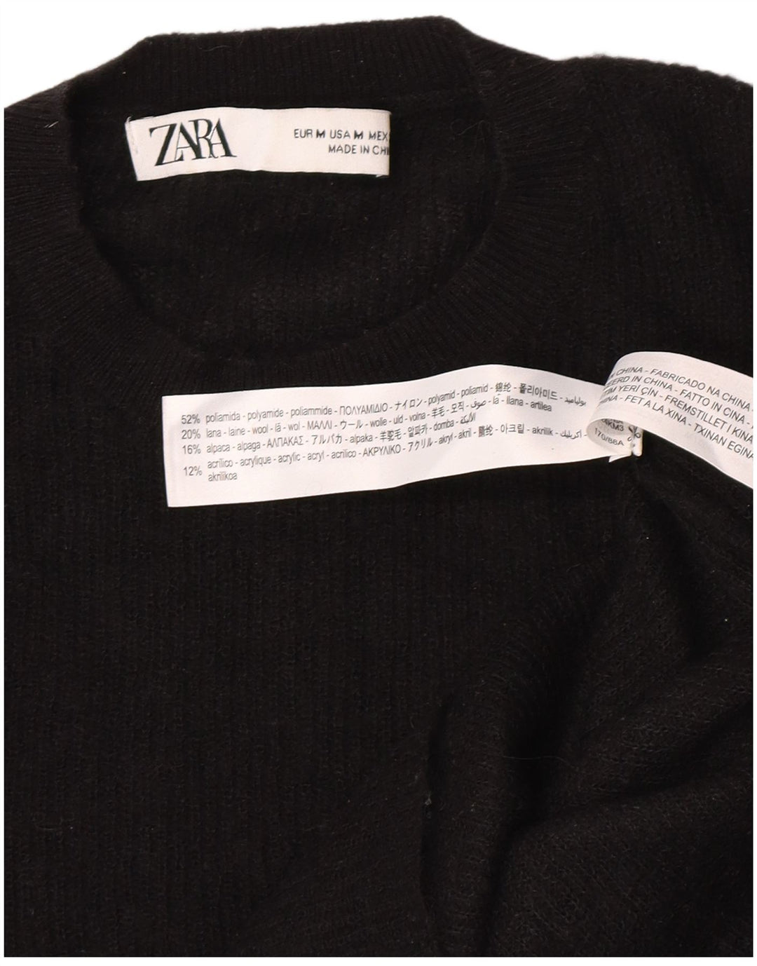 Damski sweter z okrągłym dekoltem Zara UK 12 Średni czarny poliamid