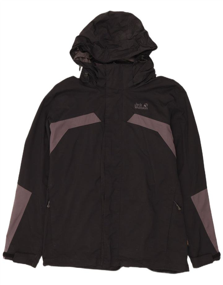 Męska kurtka przeciwdeszczowa z kapturem JACK WOLFSKIN UK 36/38 w kolorze średniej czerni