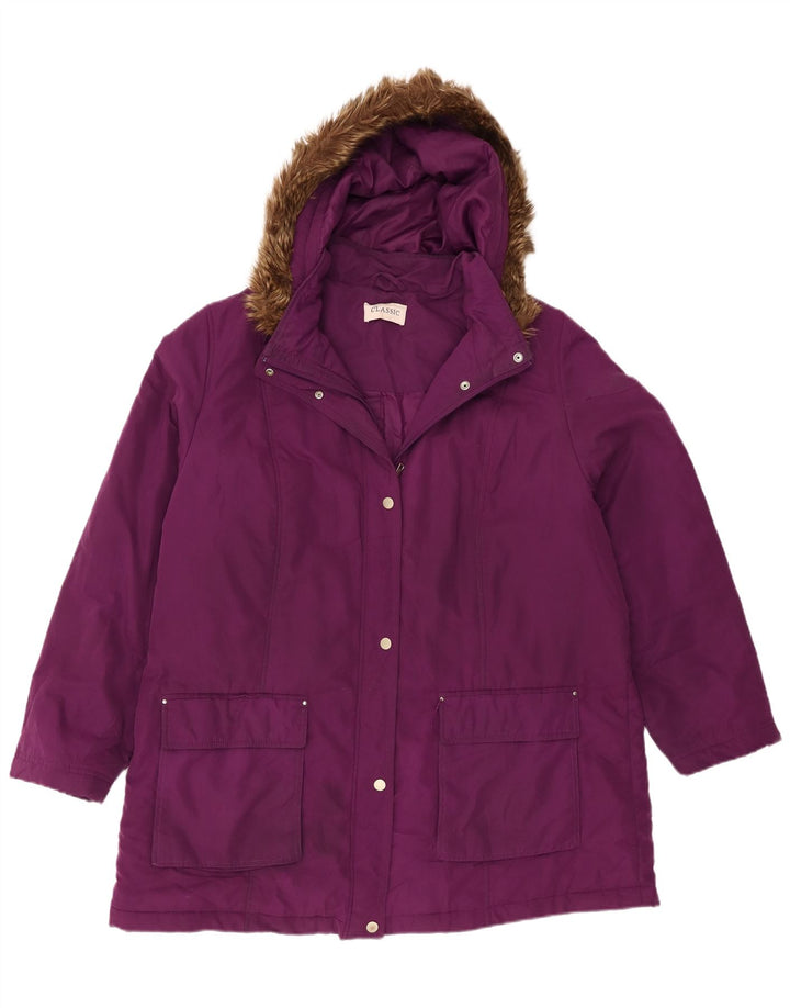 Damska kurtka parka z kapturem Marks & Spencer UK 20 2XL Fioletowy poliester