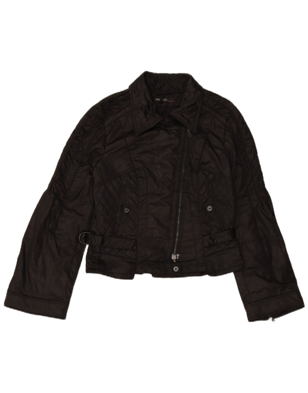 MARC CAIN Damska pikowana kurtka motocyklowa UK 12, średnia czarna